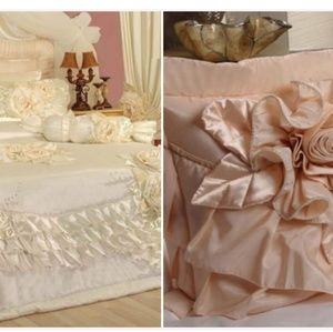 KING SIZE ORGANZA&SATIN BEDSPREAD  SET PEACH COLOR